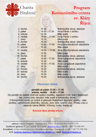 Program Komunitního centra sv. Kláry Říjen